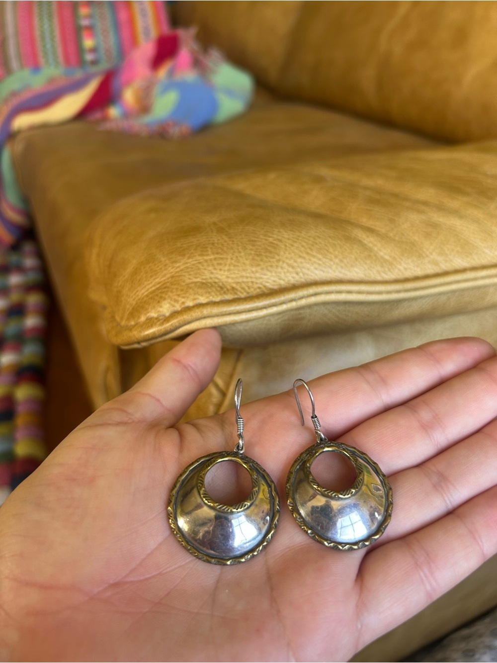 Silver-Tone Round Drop Earrings with Open Center